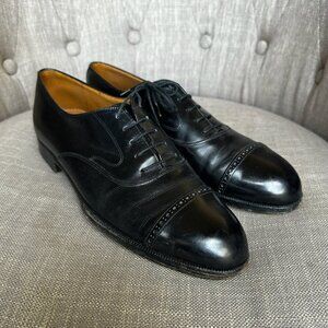 Bally Suisse Vintage Cap Toe Oxford Dress Shoes Sz 8 Black Leather Lace Up Italy